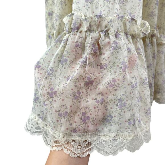 Vintage Gunne Sax Floral Button Front Ruffle Lace Trim Midi Dress White Size 0-2 - Picture 7 of 10